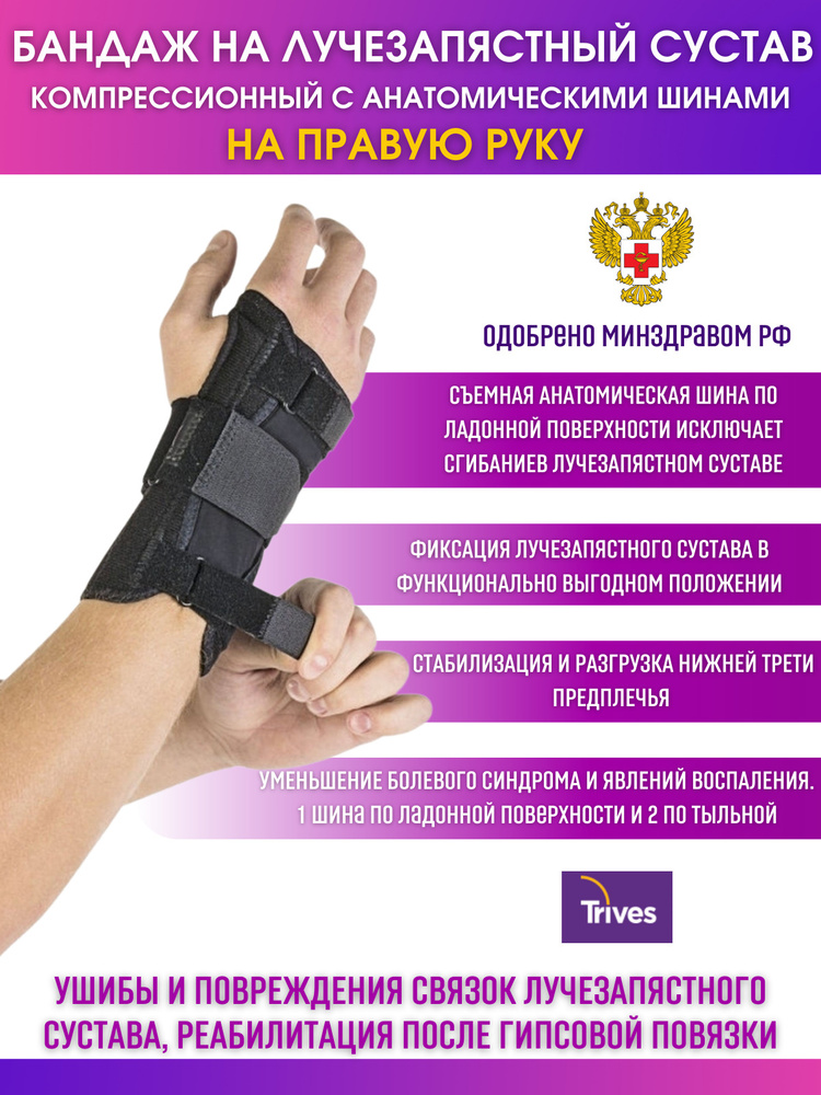 Бандаж Trives На лучезапястный сустав Размер L - купить с доставкой по ...