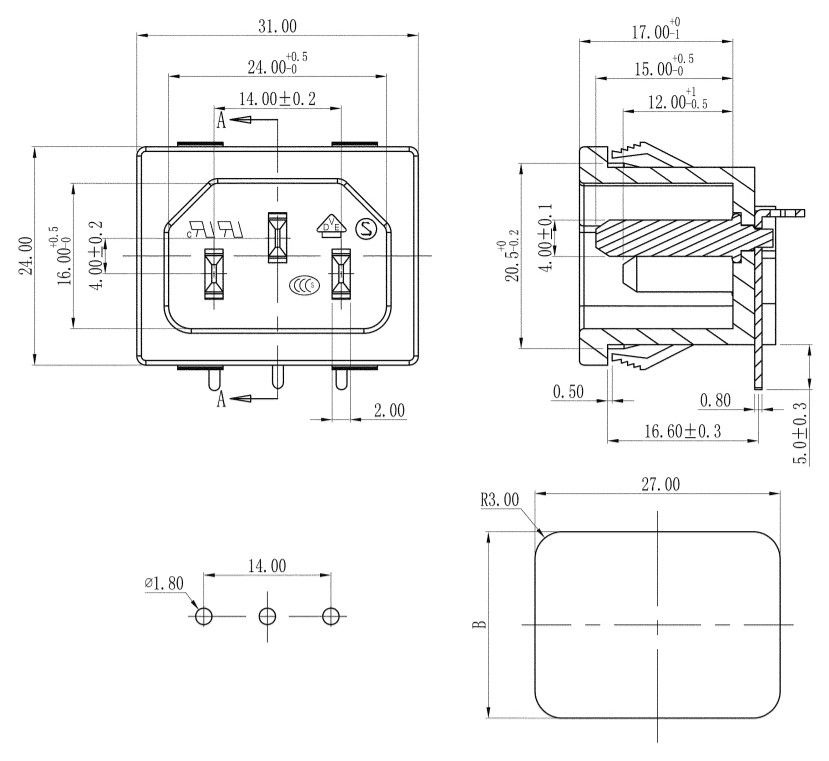 AC-018 Разъем питания 220В гнездо на панель - купить с доставкой по ...