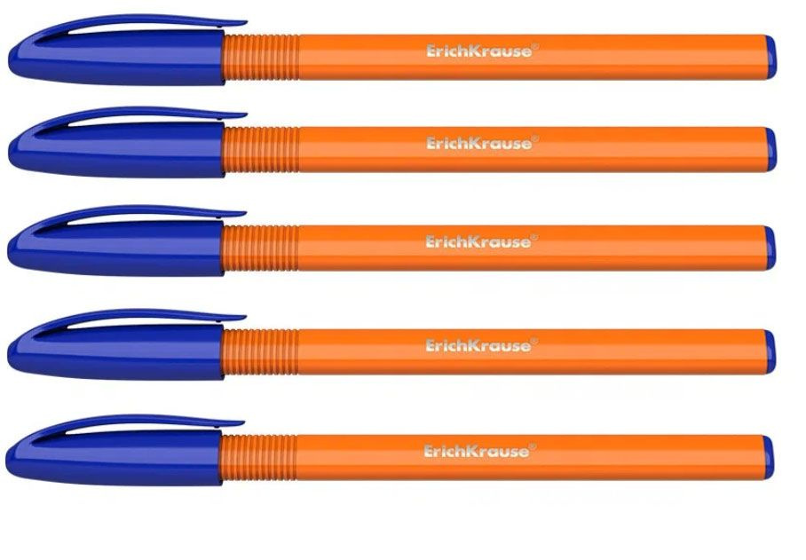 Ручка шариковая ErichKrause U-108 Orange Stick 1.0, Ultra Glide Technology, синяя, 5 шт  #1