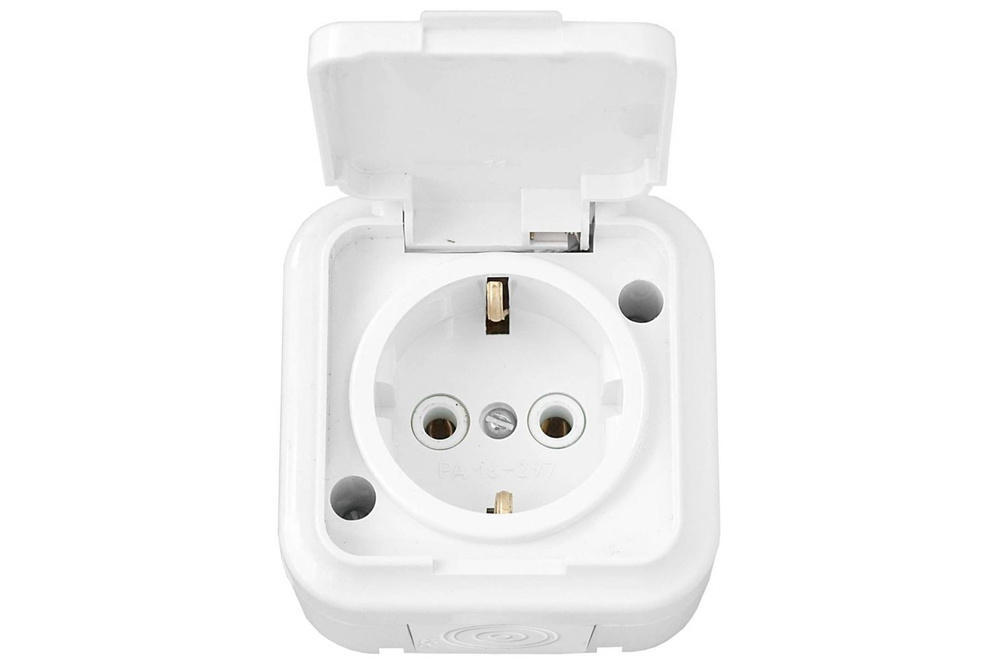 Розетка накладная брызгозащищенная с крышкой IP54, цвет белый - купить ...