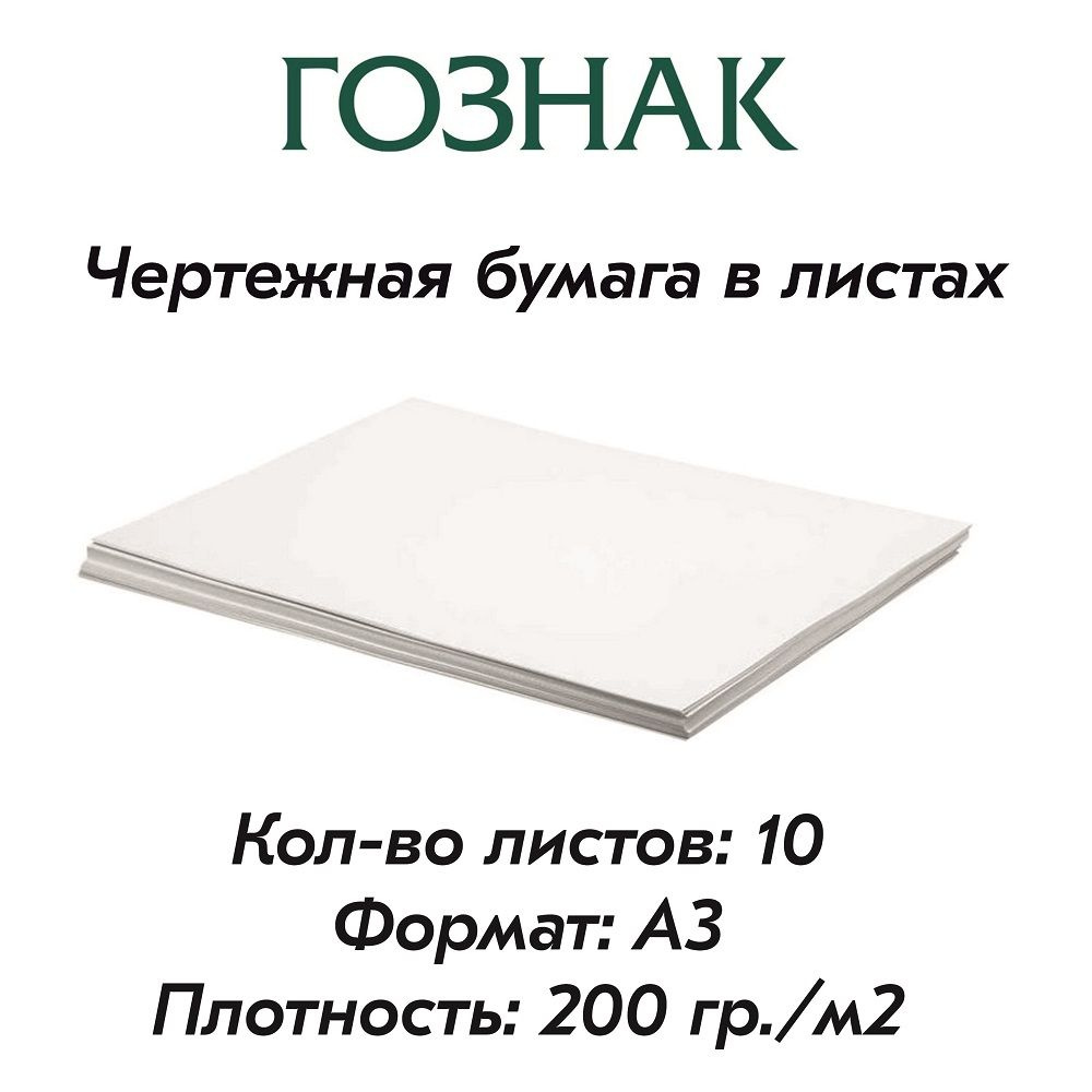 Бумага для черчения и рисования, формат А3, плотность 200 г/м2, Ватман,  ГОЗНАК КБФ, 10 листов - купить с доставкой по выгодным ценам в  интернет-магазине OZON (380177925)