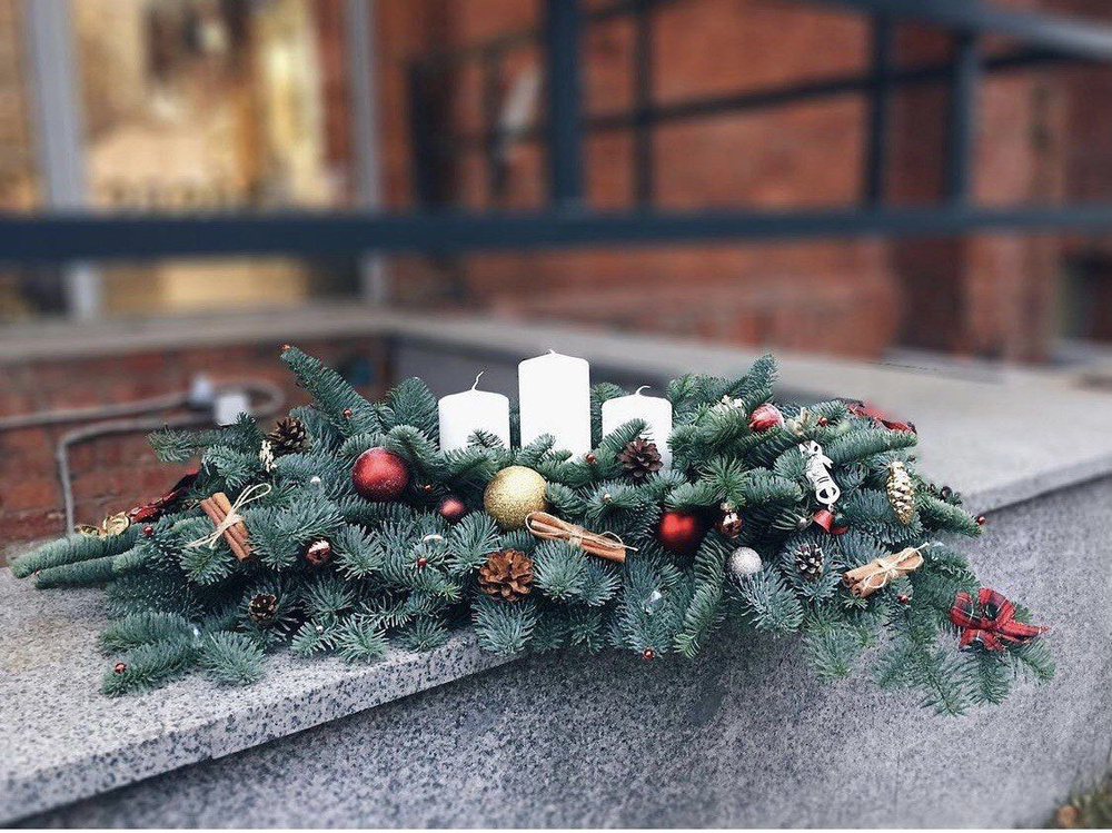 Новогодняя композиция настольная со свечами / Ель натуральная - купить ...