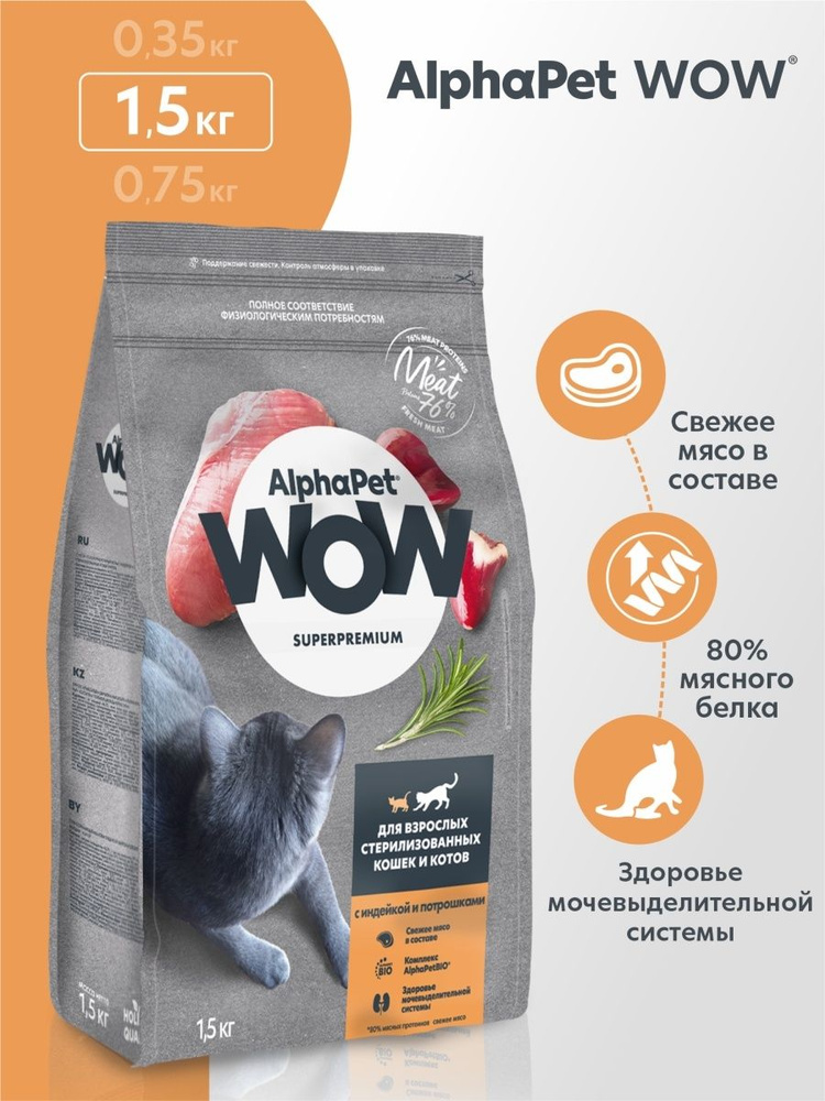 Сухой корм Альфа Пет/AlphaPet WOW Superpremium для стерилизованных ...