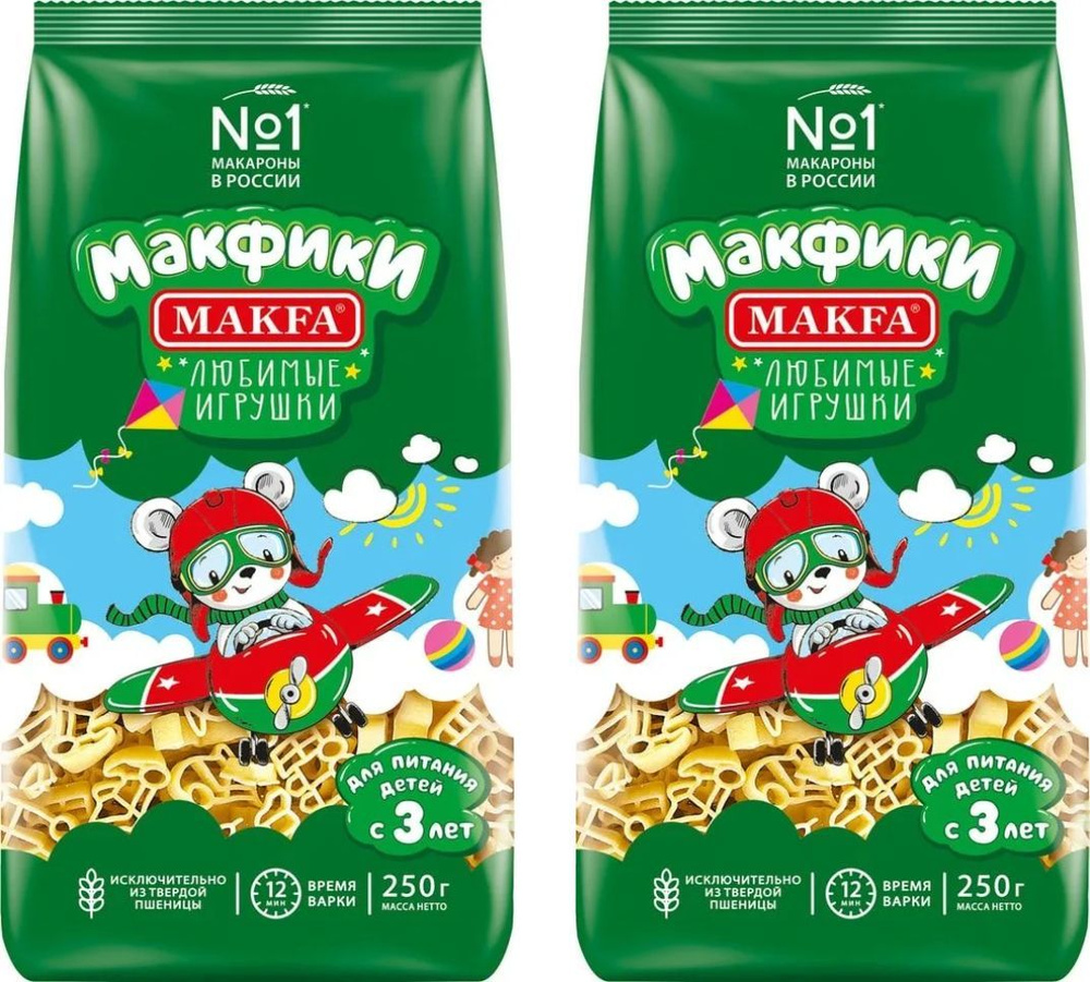 Makfa Макароны детские Макфики Любимые игрушки - 2 упаковки по 250 г