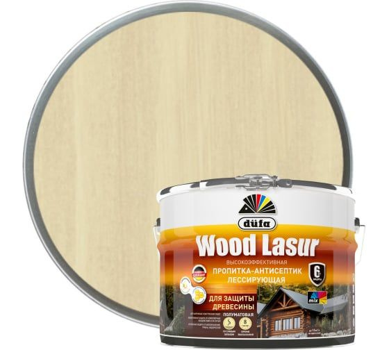Пропитка-антисептик лессирующая для защиты древесины Dufa Wood Lazur бесцветная 9 л  #1