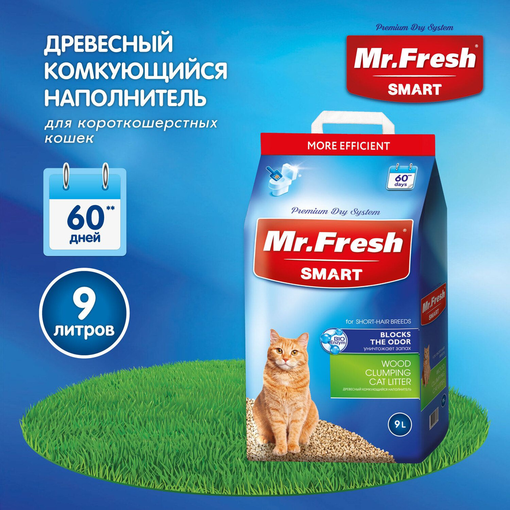 Древесный комкующийся наполнитель для короткошерстных кошек Mr.Fresh Smart  9 л - купить с доставкой по выгодным ценам в интернет-магазине OZON  (162364276)