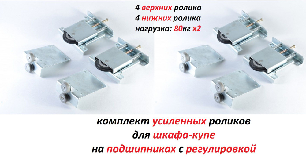 Комплект усиленных роликов для шкафа-купе с регулировкой Mebax (4 верхних + 4 нижних)  #1