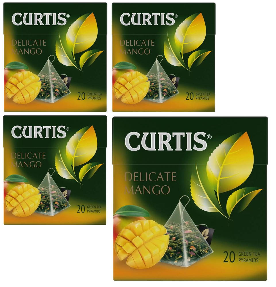 Чай в пирамидках, "Curtis Delicate Mango Green Tea", зеленый, аромат, (20 пакетиков по 1,8г) 4 упаковки #1