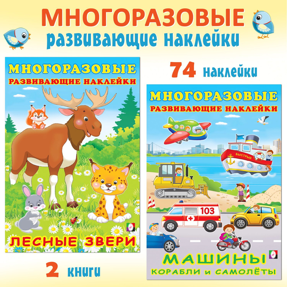 Многоразовые развивающие наклейки для детей (комплект из 2 книг)