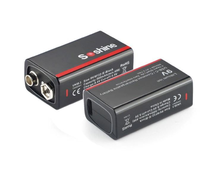 Soshine Аккумуляторная батарейка Крона (6F22, 1604D), 7,4 В, 500 мАч, 2 ...