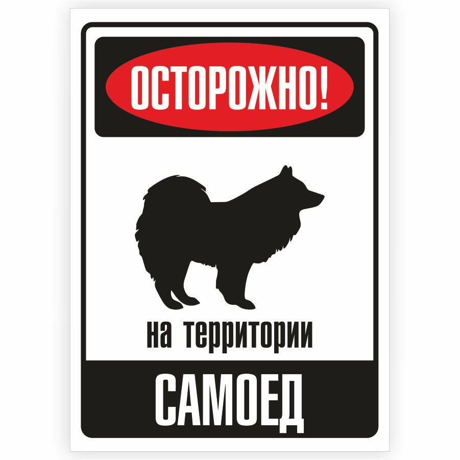 Табличка, металлическая, DANGER DOG, Осторожно! На территории Самоед, 18x25 см  #1