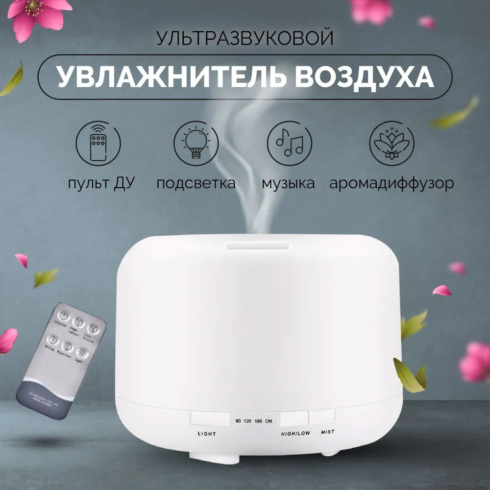 Увлажнитель воздуха / ультразвуковой увлажнитель / Арома диффузор / LED  подсветка / Ночник для детей / настольный ночник / С питанием от 220v /  увлажнитель для дома / увлажнитель для офиса/500 милилитров -