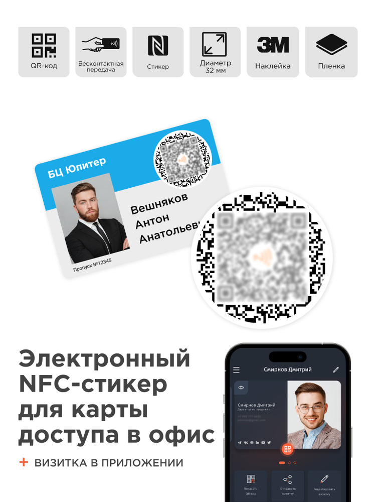 Умная электронная NFC визитка-наклейка на смартфон или карту - купить с ...