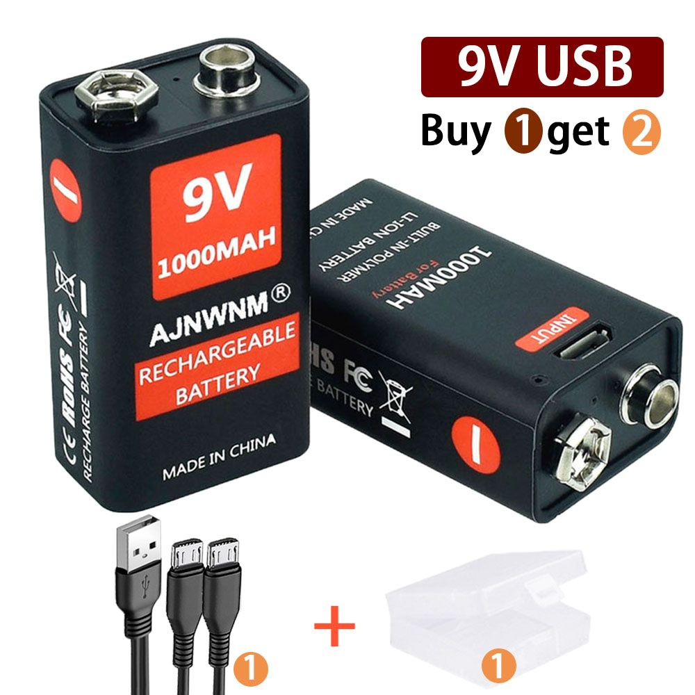 Аккумулятор крона батарейка 6f22 9V AJNWNM 1000mAh Комплект 2 шт + кейс ...