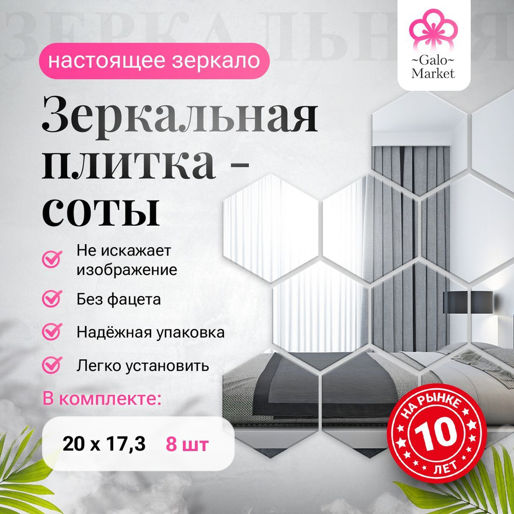 Зеркальное панно Galo, 20 см х 17.3 см, 8 шт - купить по низким ценам в  интернет-магазине OZON (376165805)