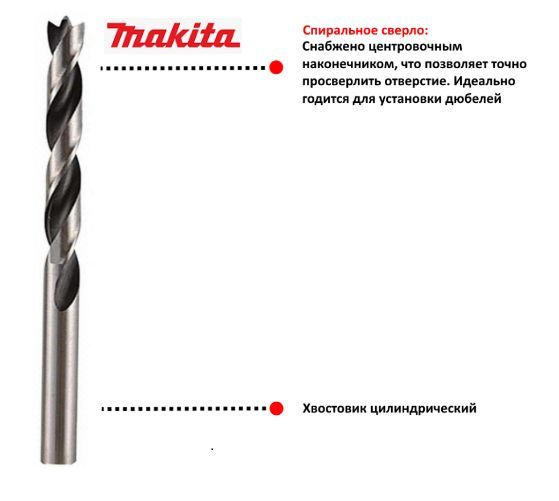 Сверло по дереву 5*85мм спиральное Makita D-07048 #1