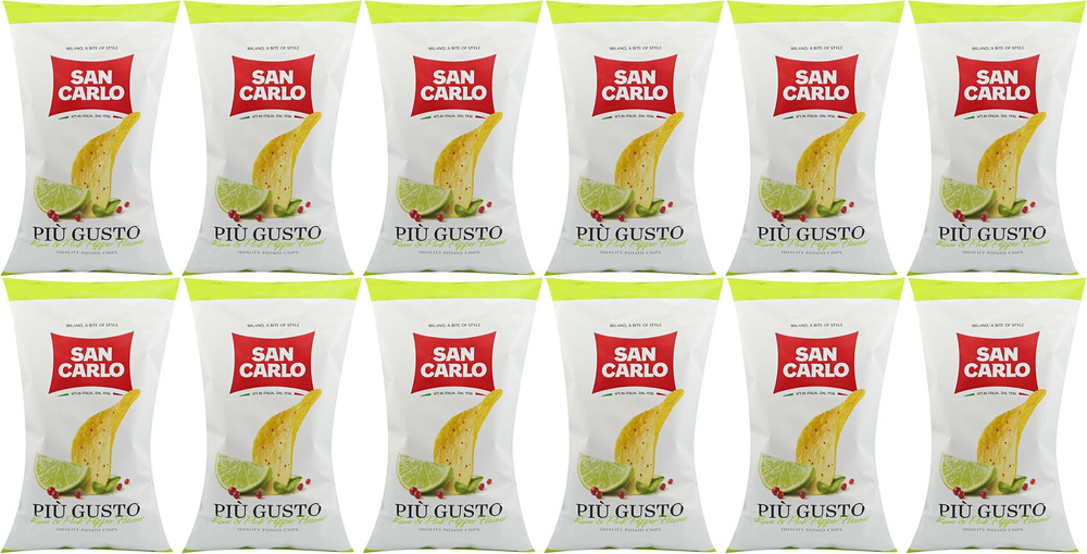 Чипсы картофельные San Carlo Piu Gusto Лайм и розовый перец, комплект: 12 упаковок по 150 г  #1