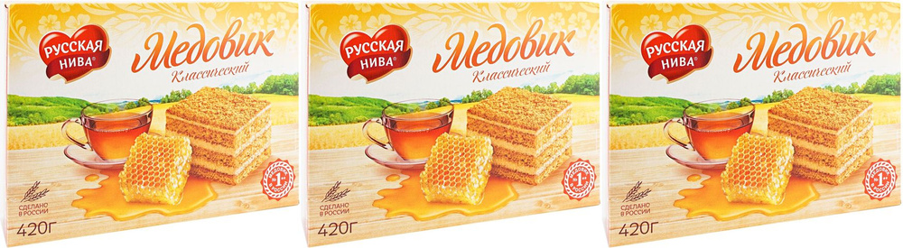Торт Русская Нива Медовик классический, комплект: 3 упаковки по 340 г  #1