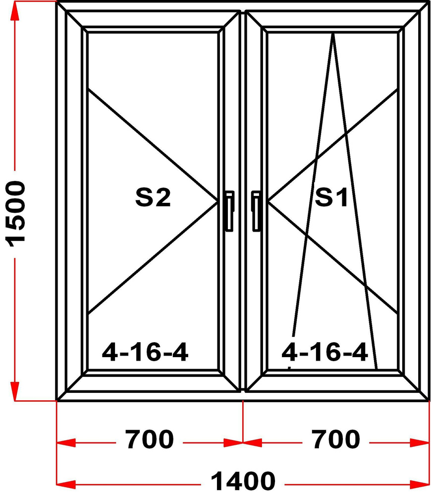 Окно ПВХ GRUNDER 60 мм (1500 x 1400), с поворотно-откидной створкой, 2 ...