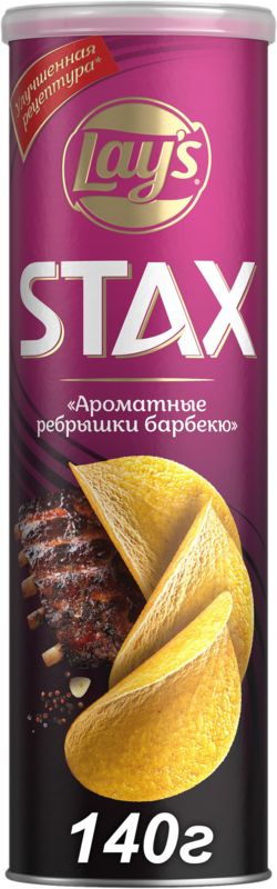 Чипсы картофельные натуральные LAY'S Stax со вкусом Ароматные ребрышки барбекю, 140 г  #1