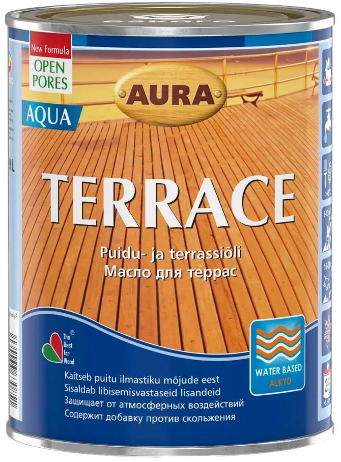 Масло для дерева Aura Terrace Aqua 0,9 л / для настилов, мостков, перил, лестниц, детских площадок, теплиц #1