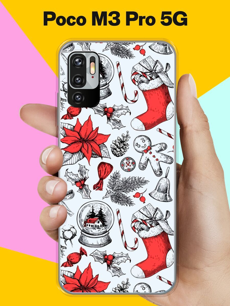 Силиконовый чехол на Poco M3 Pro 5G Узор зимний / для Поко М3 Про 5 Джи ...