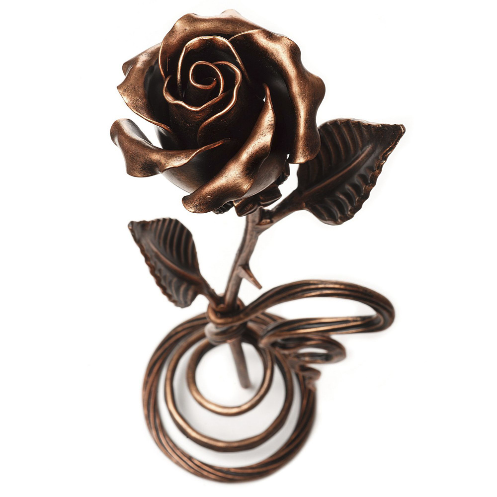 Купить Декоративная кованая роза с подставкой медного цвета ручной работыпо выгодной цене в интернет-магазине OZON.ru (908180567)