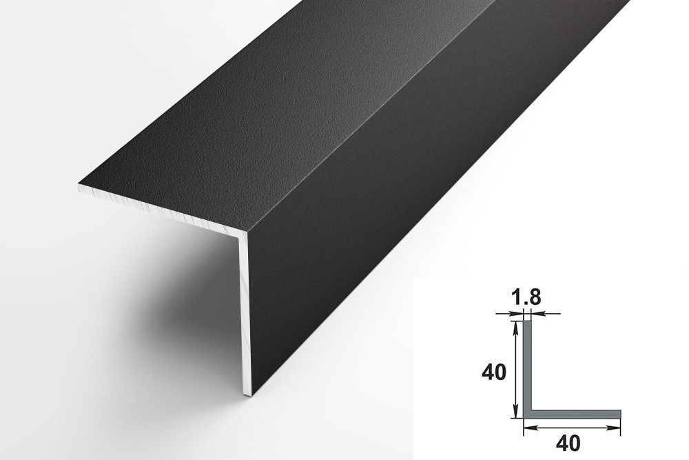 Уголок алюминиевый 40x40 мм, длина 2,7 м, профиль угловой внешний Лука УП 15-27, окрас черный 015  #1
