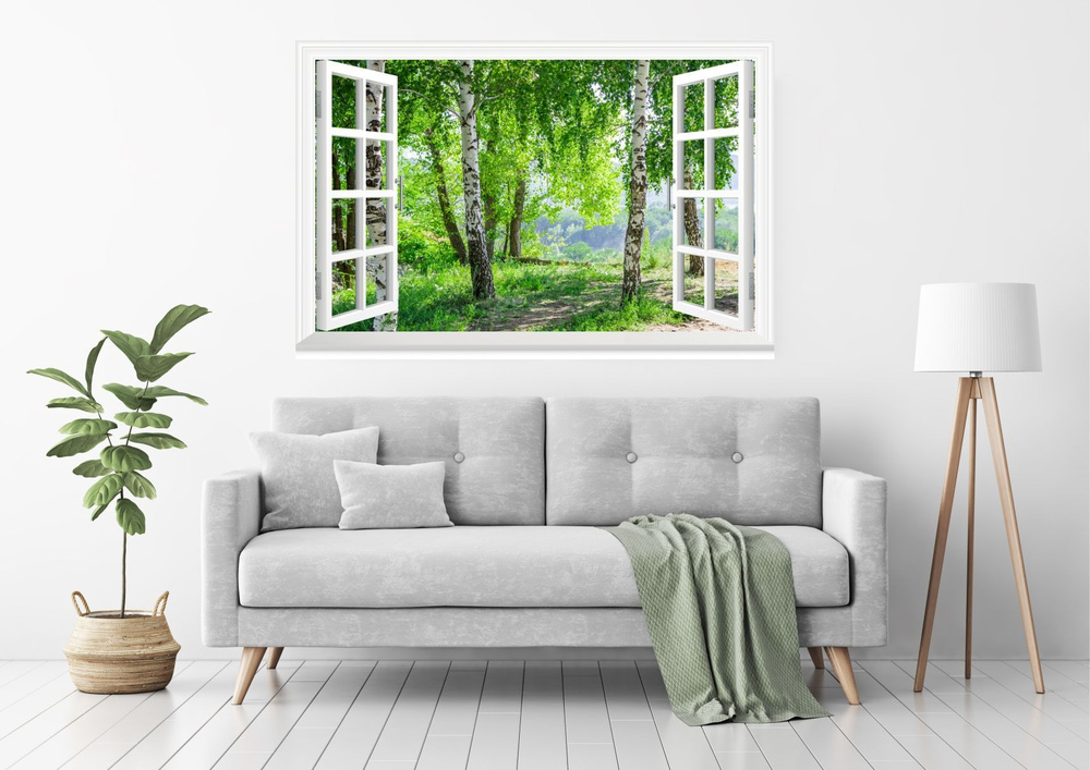 Фотообои, постер "Вид из окна "Березы" 100х150 см. /Фотообои с природой на стену  #1