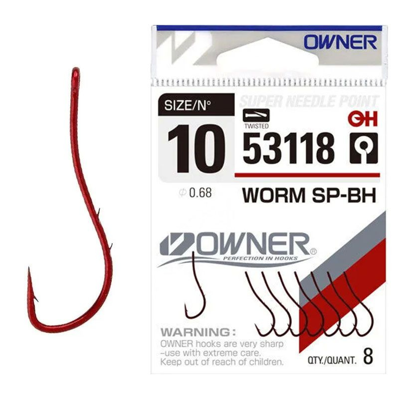 Крючок Owner 53118 Red №12 Worm SP-BH (9шт.) #1