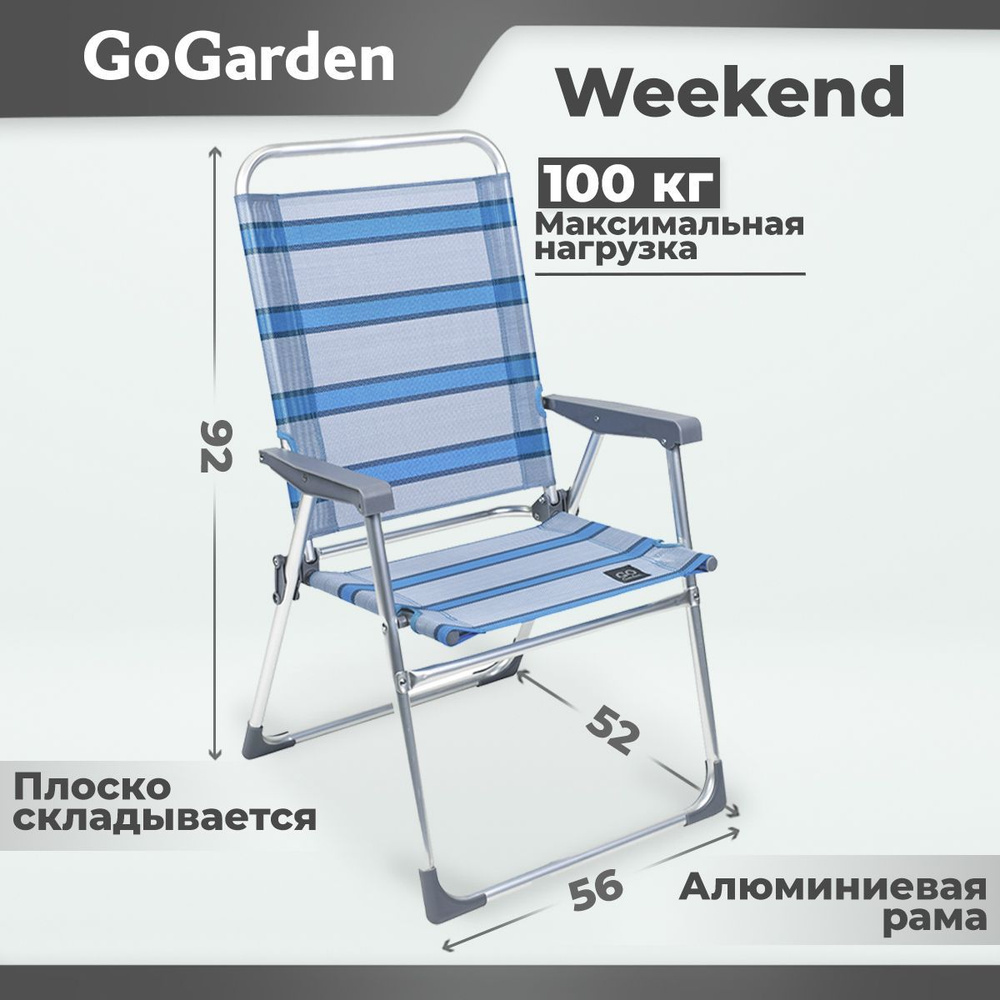 Кресло складное для туризма/для рыбалки/ для дачи GoGarden WEEKEND, алюм,  52х56х92 см