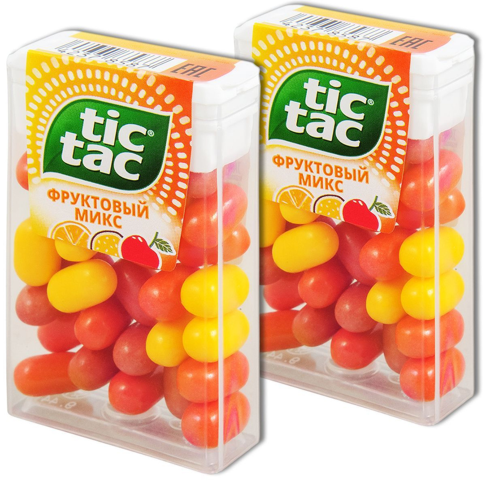 Сахарное драже Tic Tac Фруктовый микс, в пластиковом боксе, 16 г, 2 шт.  #1