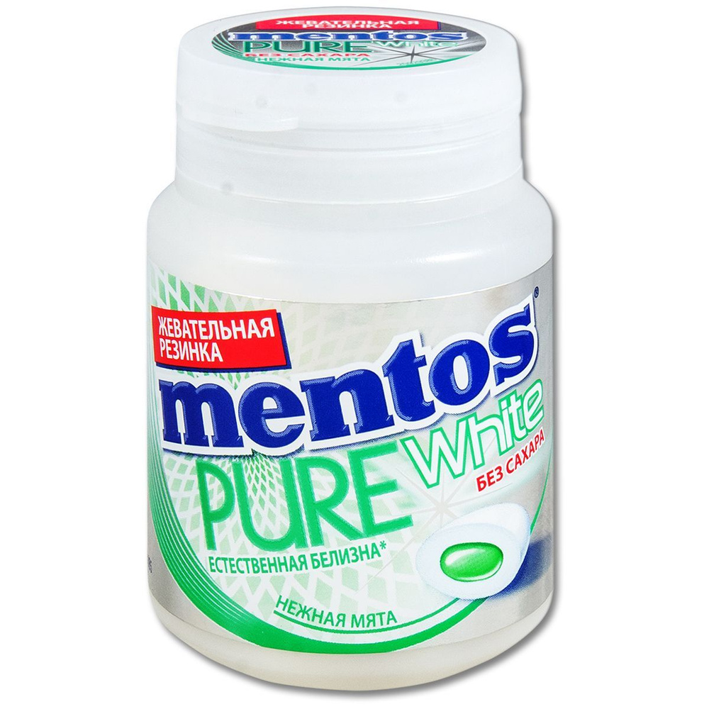 Жевательная резинка Mentos White Нежная мята, без сахара, в банке, 54 г, 1 шт.  #1