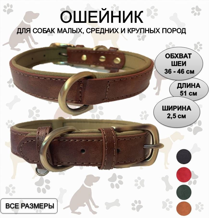 Ошейник для собак мелких, средних и крупных пород с адресником, 51х2 ...