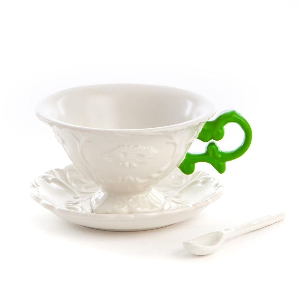 Чайная пара Seletti I-Wares 09858 VER I-Tea Green из фарфора с цветной ручкой / Дизайнерская посуда из #1