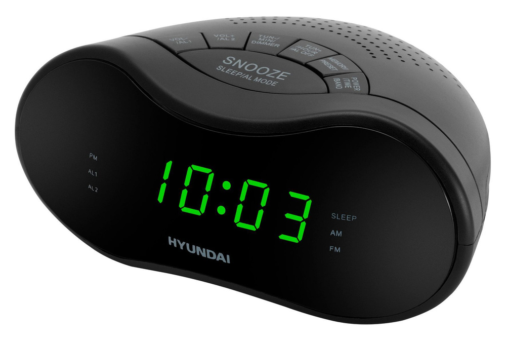 Часы электронные настольные с радио FM Hyundai H-RCL200, LED-дисплей, подсветка зеленая, радиобудильник, #1
