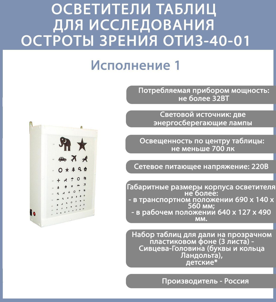 Осветитель таблиц для исследования остроты зрения ОТИЗ-40-01 по ТУ 9442 ...
