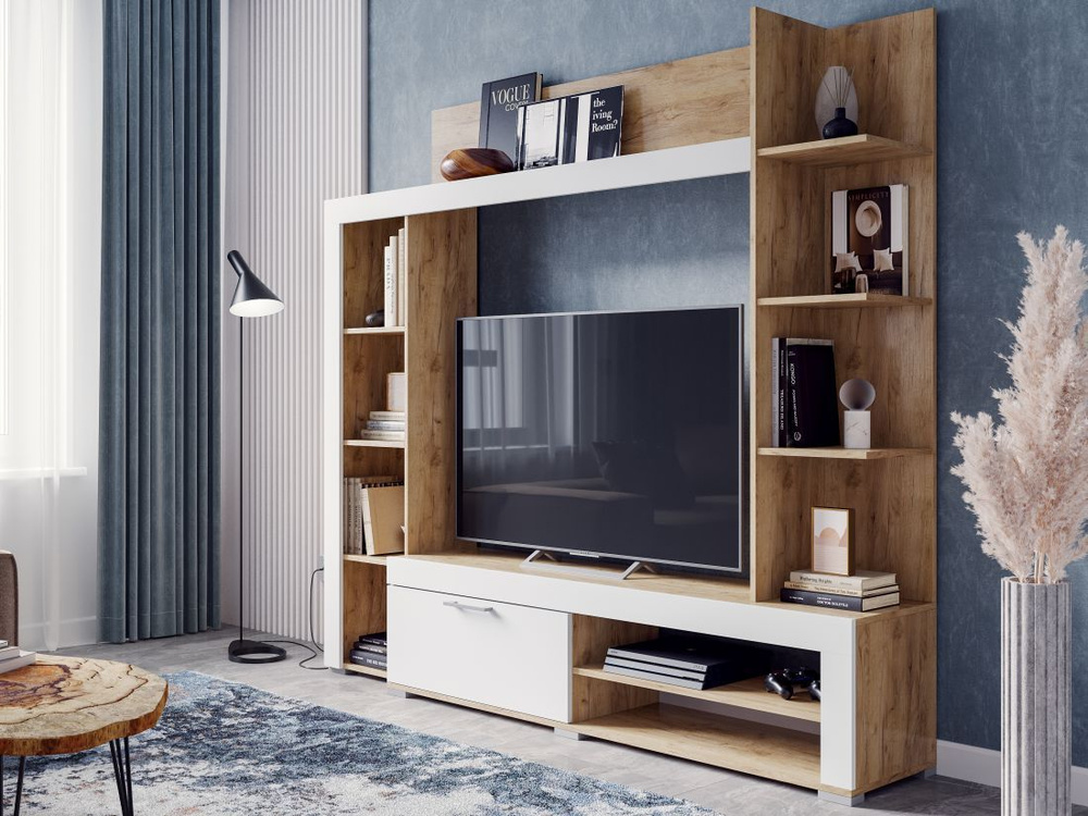 Стенка в гостиную, под телевизор "Васанта", Белый, крафт золотой купить ...