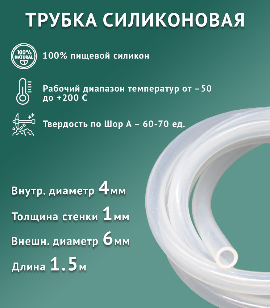 Силиконовая трубка внутренний D4 мм, толщина стенки 1 мм, 1.5 метра ...