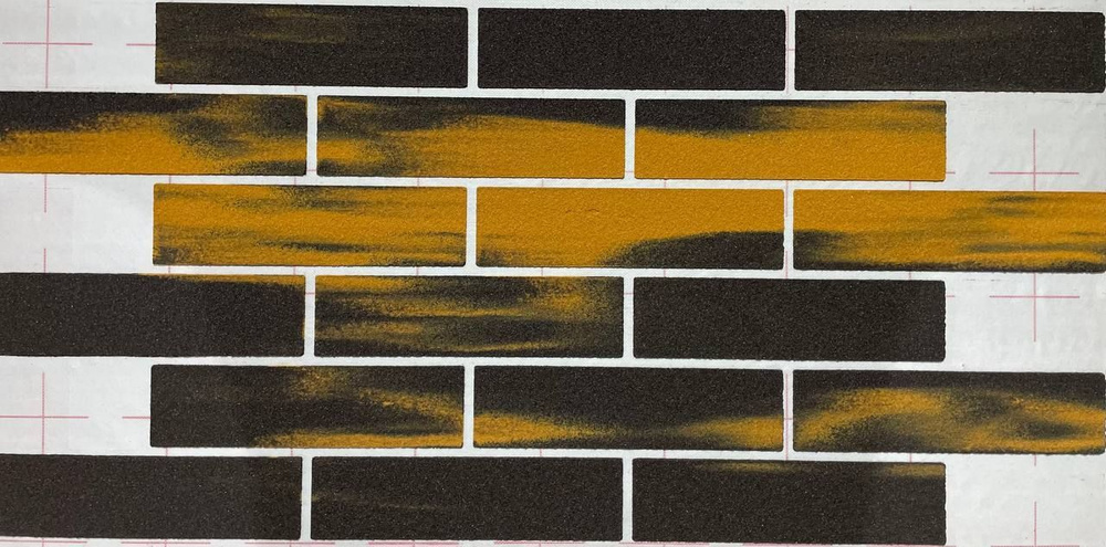 Гибкий кирпич "Градиент Черный/Желтый" на фасадной сетке с защитной пленкой/ гибкий камень для декоративной #1