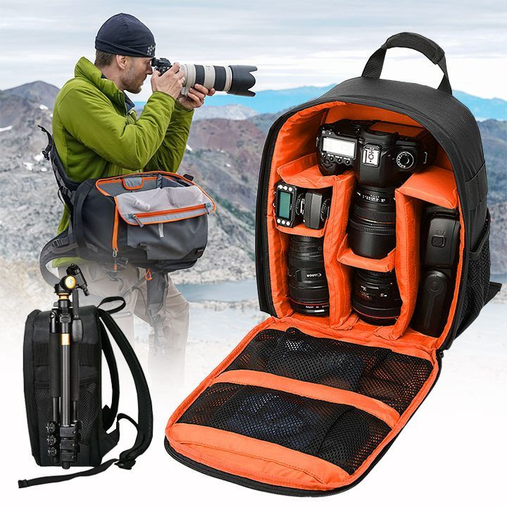 Рюкзак для фотоаппарата Eleanor оранжевый, водонепроницаемый фоторюкзак для камеры и объективов  #1