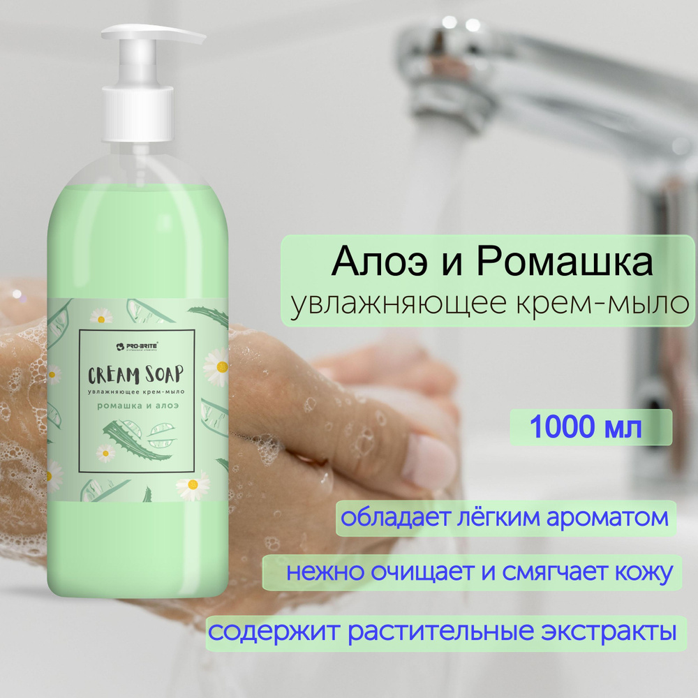 Жидкое мыло для рук РОМАШКА и АЛОЭ PRO-BRITE, 1 литр #1