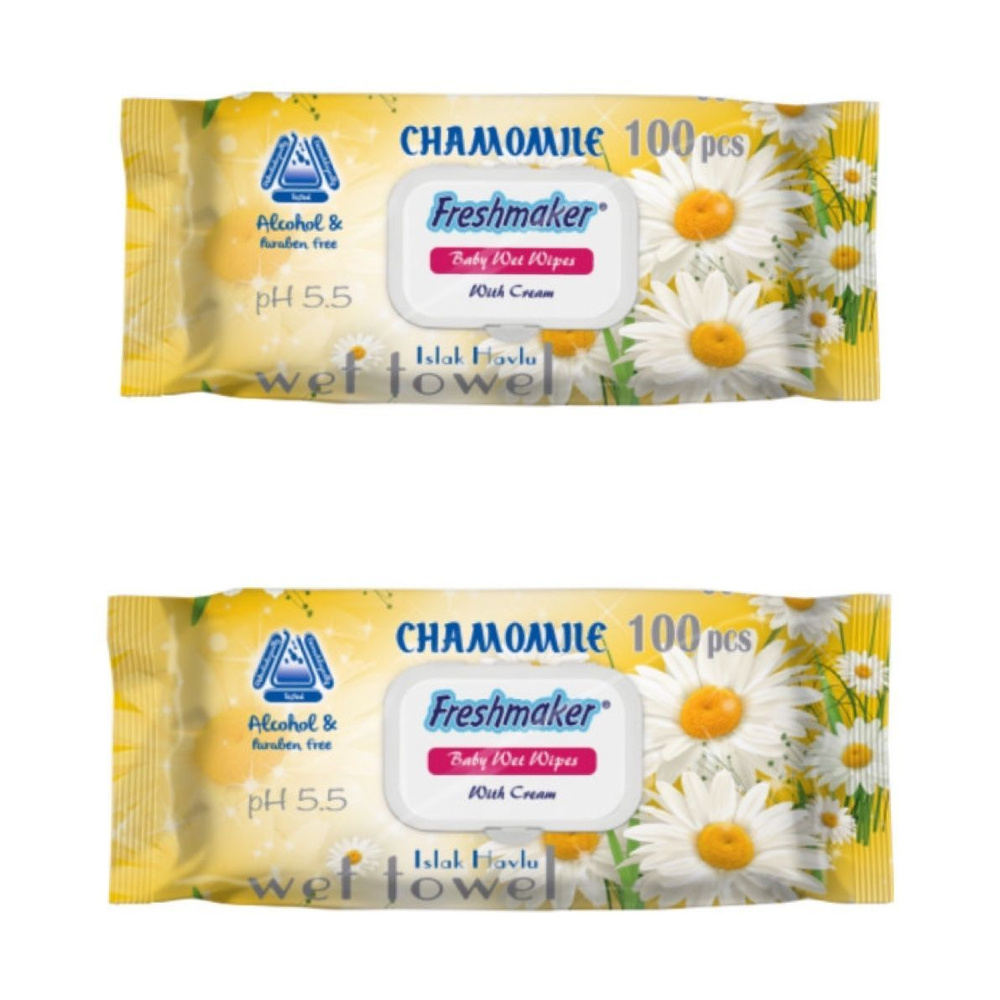 FRESHMAKER Влажные салфетки Ромашка, 100 шт, с клапаном, 2 уп - купить ...