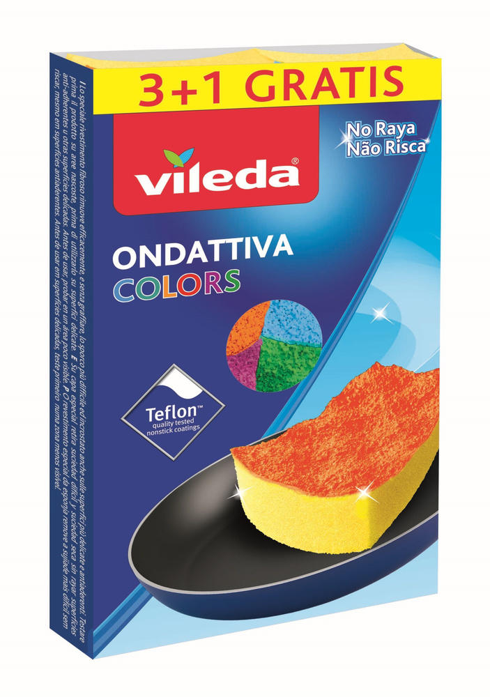 Vileda Губка Pur Active Colors для мытья посуды, 3+1 шт #1