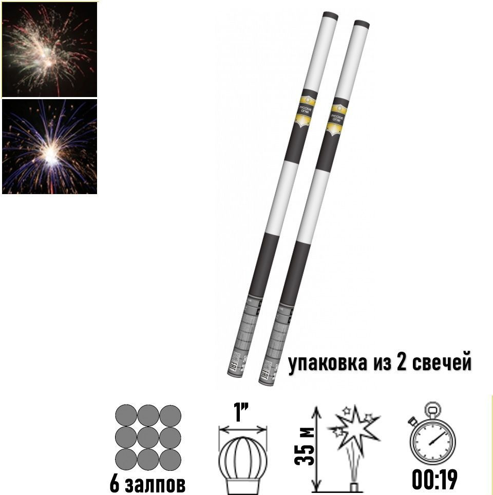 Русские Огни Римская свеча калибр 1" ", число зарядов 6, высота подъема35 м  #1