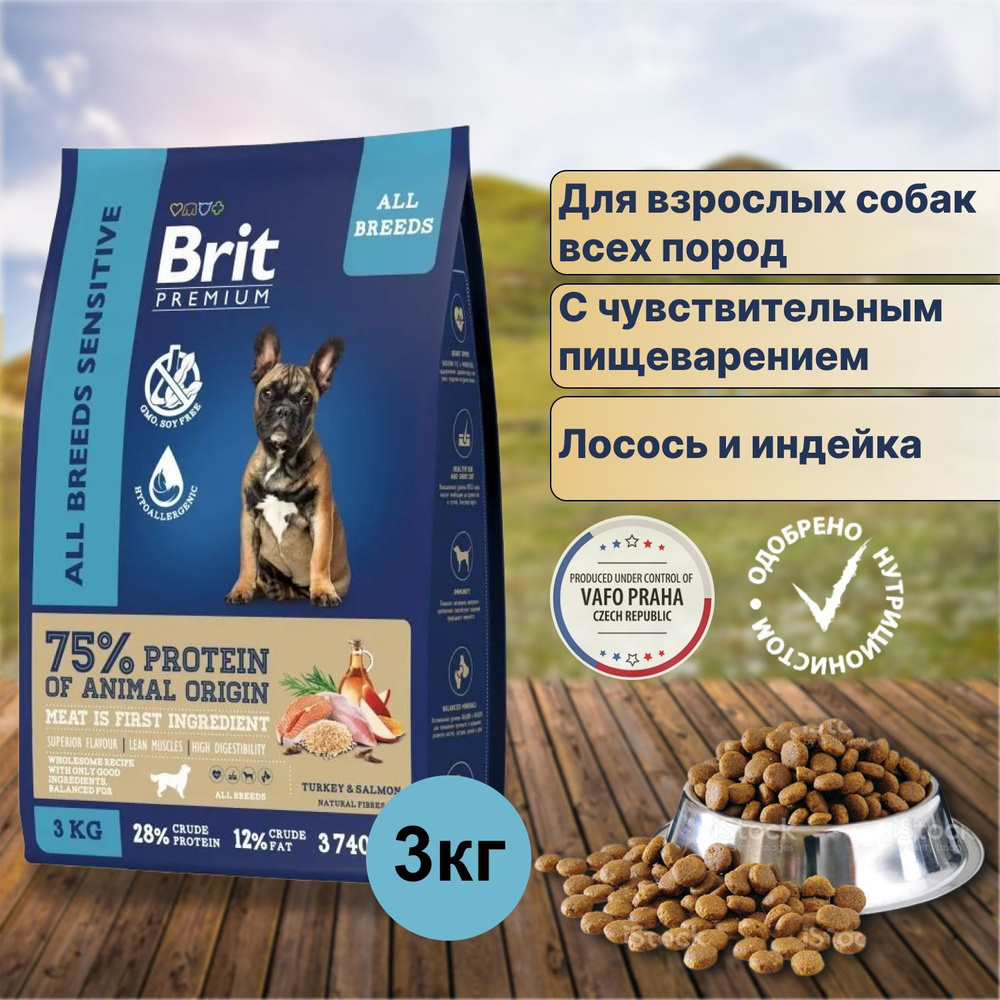 Корм сухой Brit Premium Dog Sensitive для собак с чувствительным пищеварением с лососем и индейкой 3 #1