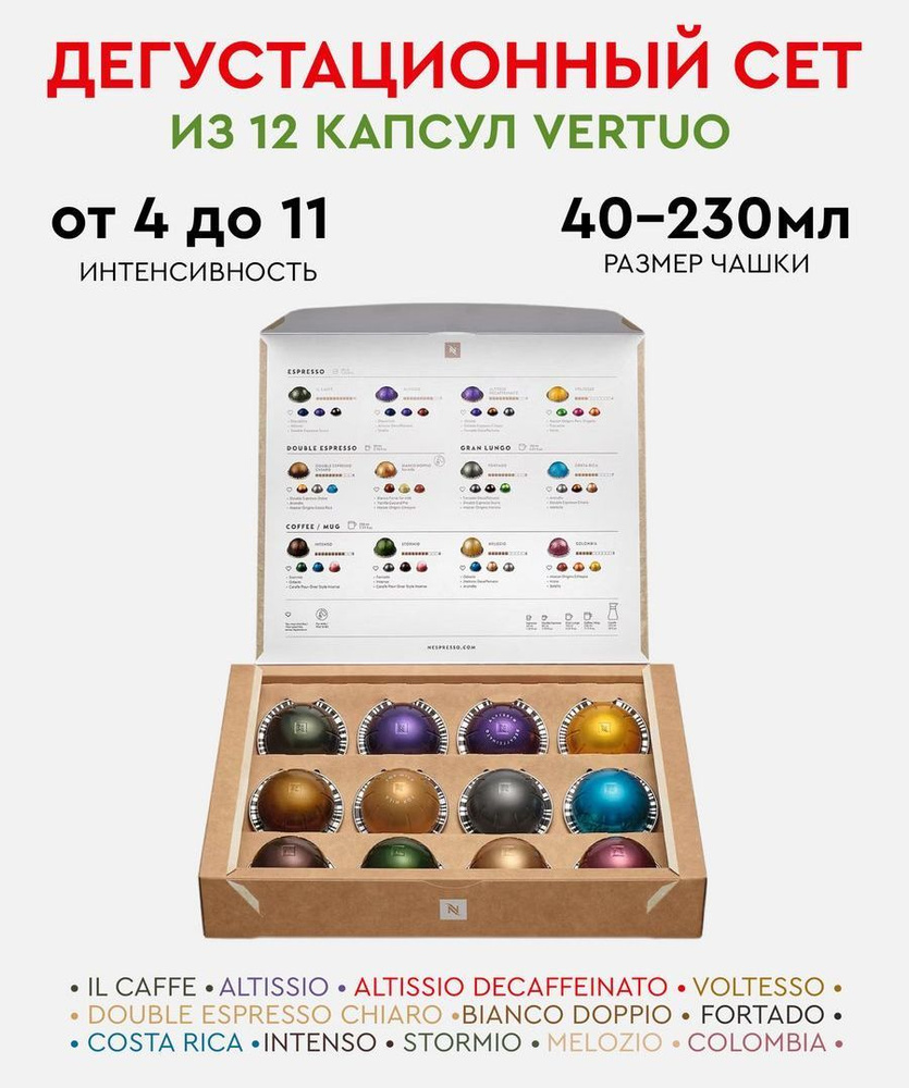 Набор кофе в капсулах для Nespresso Vertuo Дегустационный Сет 12 капсул ...
