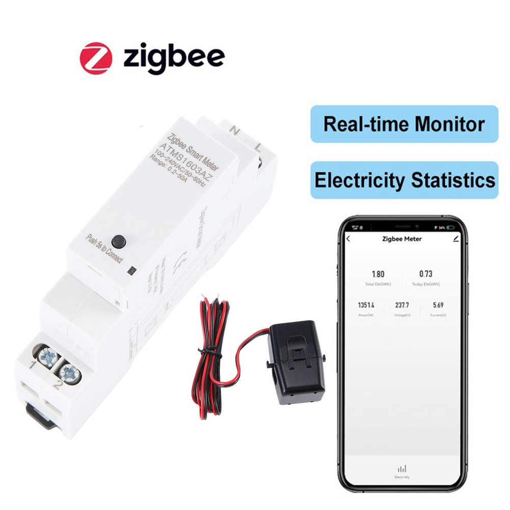 Умный счетчик энергии Tuya ZigBee, статистика электроэнергии, 50 А ...