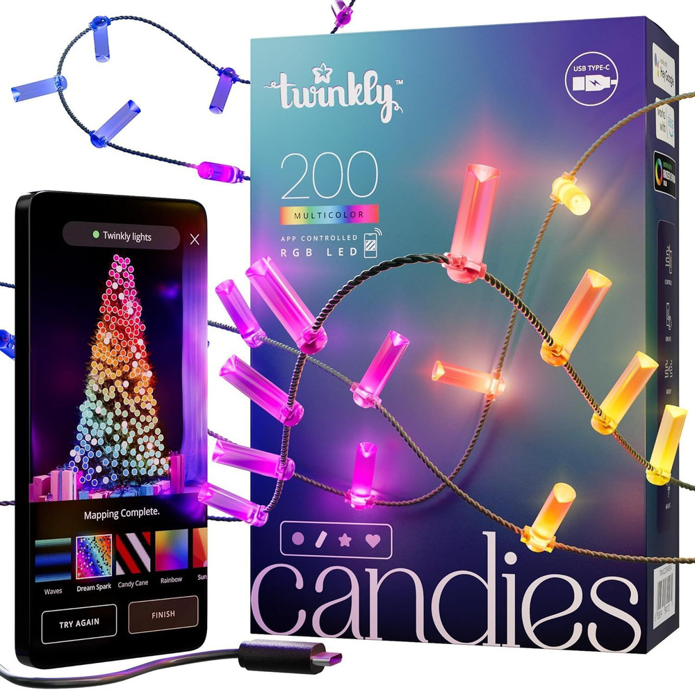 Умная гирлянда Twinkly Candies Candles RGB, в форме свечи, 200 диодов,  зеленый провод, BT+WiFi, IP20 - купить по выгодной цене в интернет-магазине  OZON (1216331631)