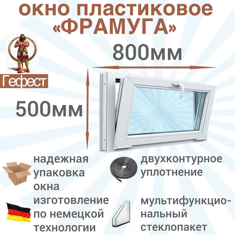 Окно ПВХ откидное РЕХАУ фрамуга (Ш х В) 800 х 500 мм. Пластиковое окно 60 серии с мультифункциональным #1